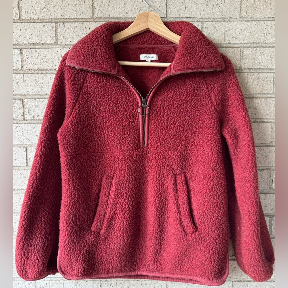 Red Madewell Teddy Bear 1/4 Zip Fleece w/ Pockets | Size XS | Cherry Red - Picture 1 of 5